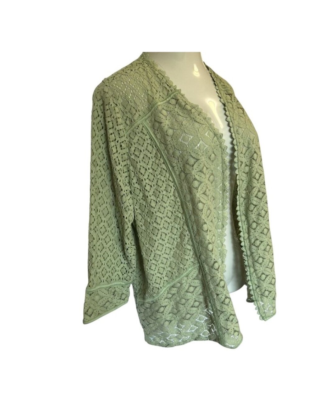Alfred Dunner 2X Kimono Style Cardigan Green Lace Open 3/4 Sleeve - Picture 5 of 16